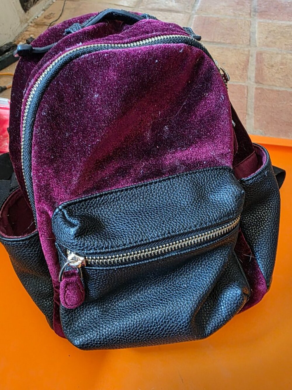Purple and Black small plush leather backpack for kids